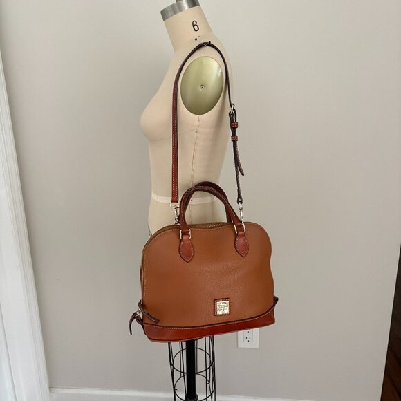 Dooney & Bourke Dome Tan/Brown Satchel Shoulder Bag Cross Body Pebbled Leather